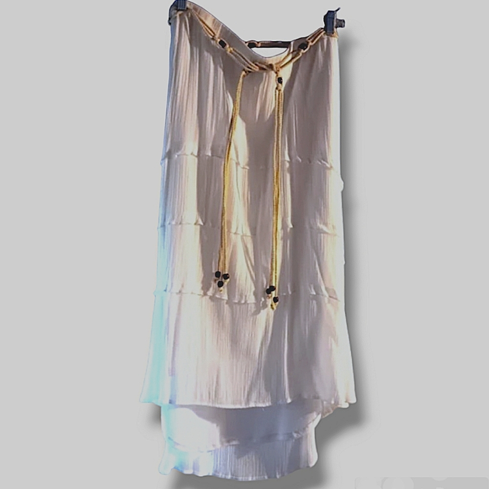 Dressbarn Women's white Plus Size hi-low skirt Sheer Lined boho beaded belt 1X
